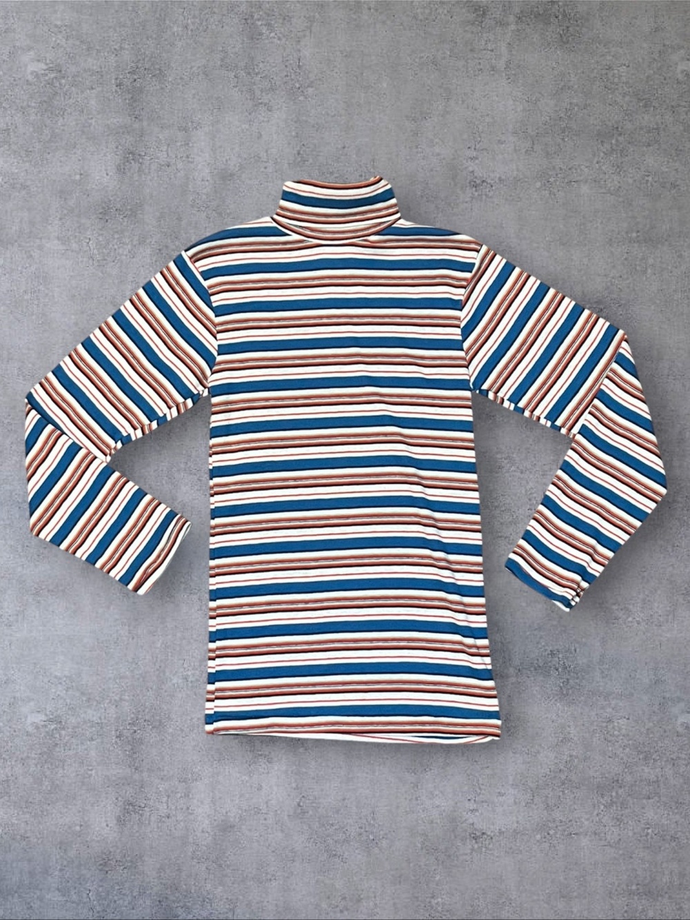 Vintage 70s / 80s Blue Orange White Stripe Kaynee Sz 20 (S) Turtleneck Top